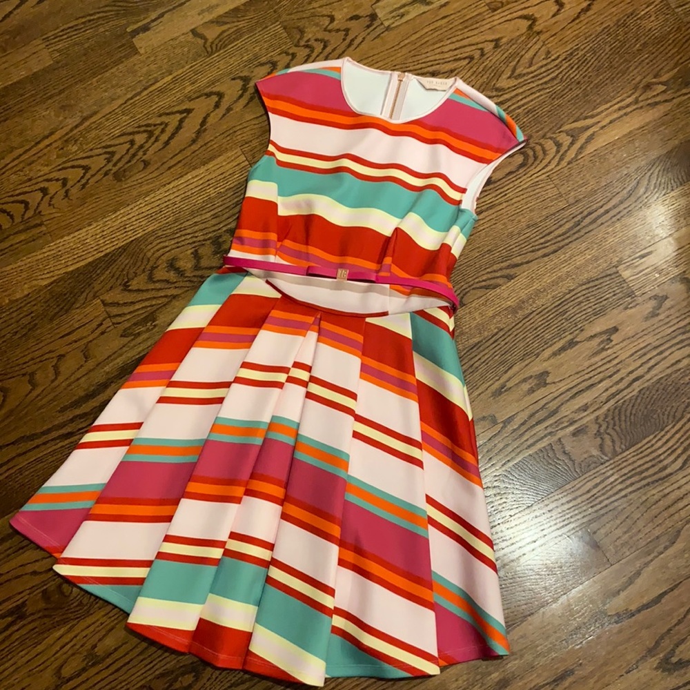 Ted Baker London Colorful Belted Dress Size 2 (UK)
